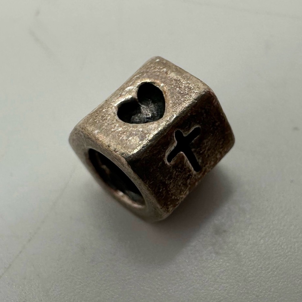 Sterling 925 silver etched cross and heart charm